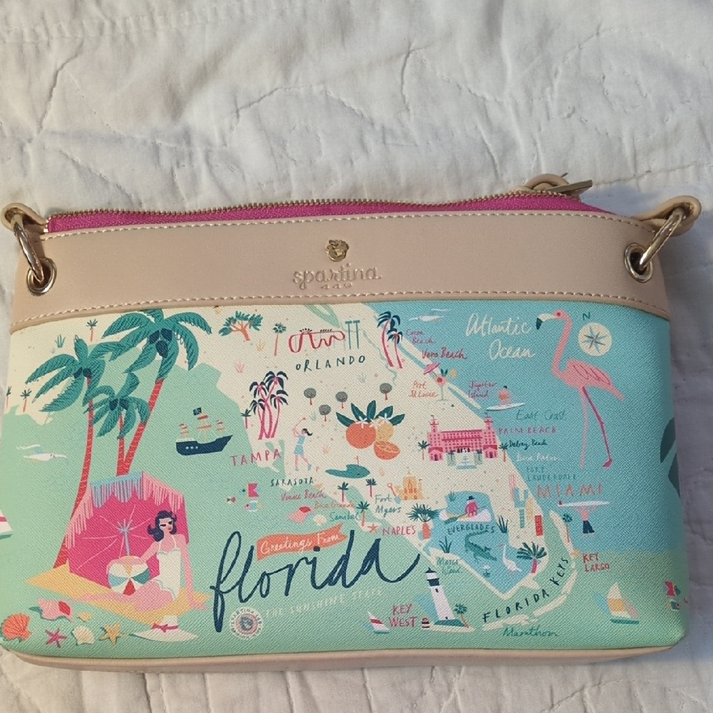 Spartina 449 Florida Map Crossbody Bag - Pink and Blue